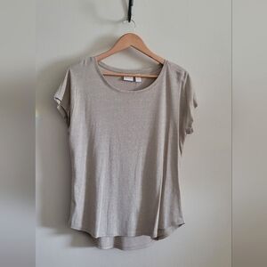 Chico's Shimmer Shirttail Short Sleeved Metallic Top, Women's L, Gold Sheen.